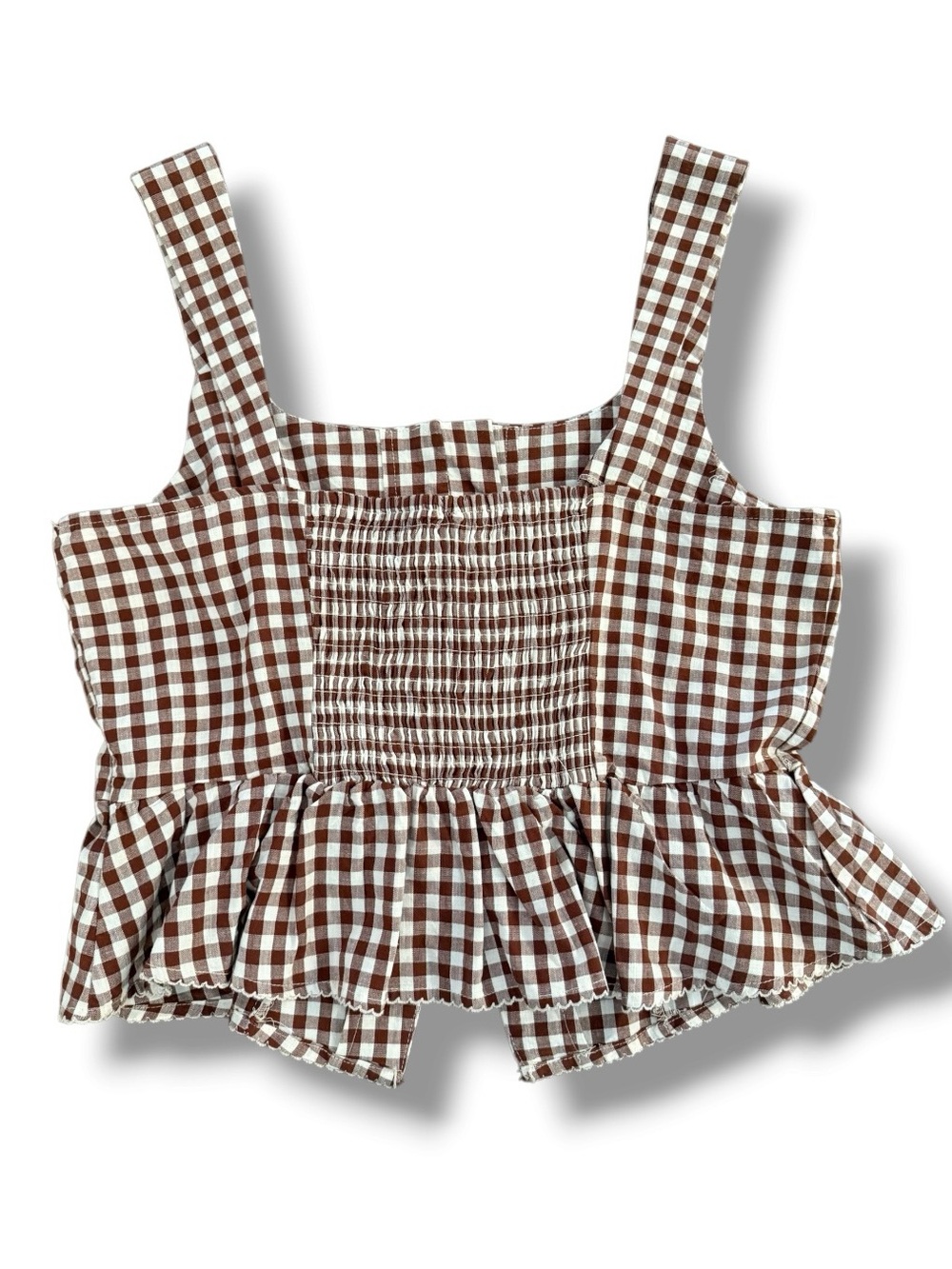 NWT Button-Front Peplum Tank Top Blouse in Brown Gingham, Women’s Large - Picture 4 of 10